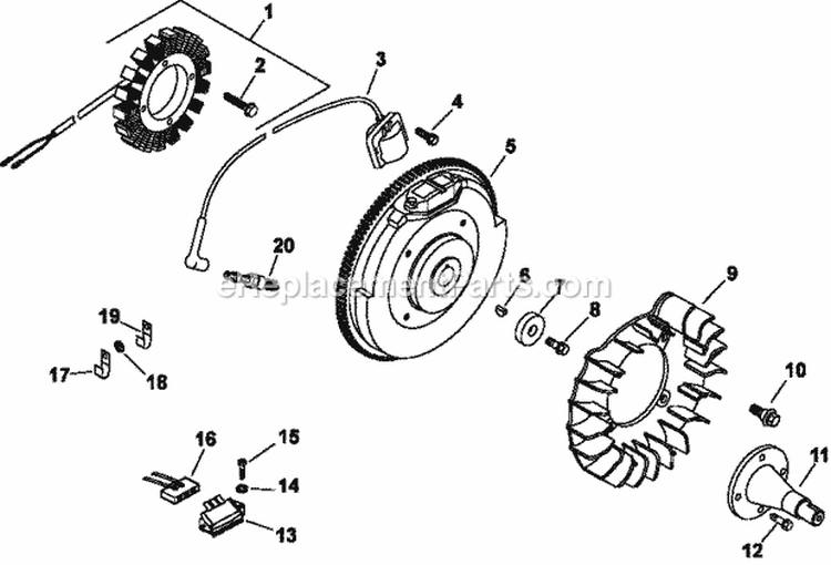Page K Diagram and Parts List for CH20-64636  Kohler Engine