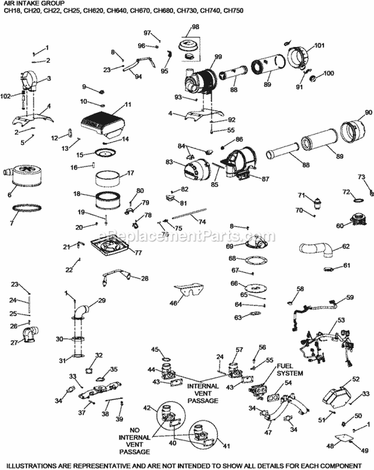 Page B Diagram and Parts List for CH620-3055  Kohler Engine