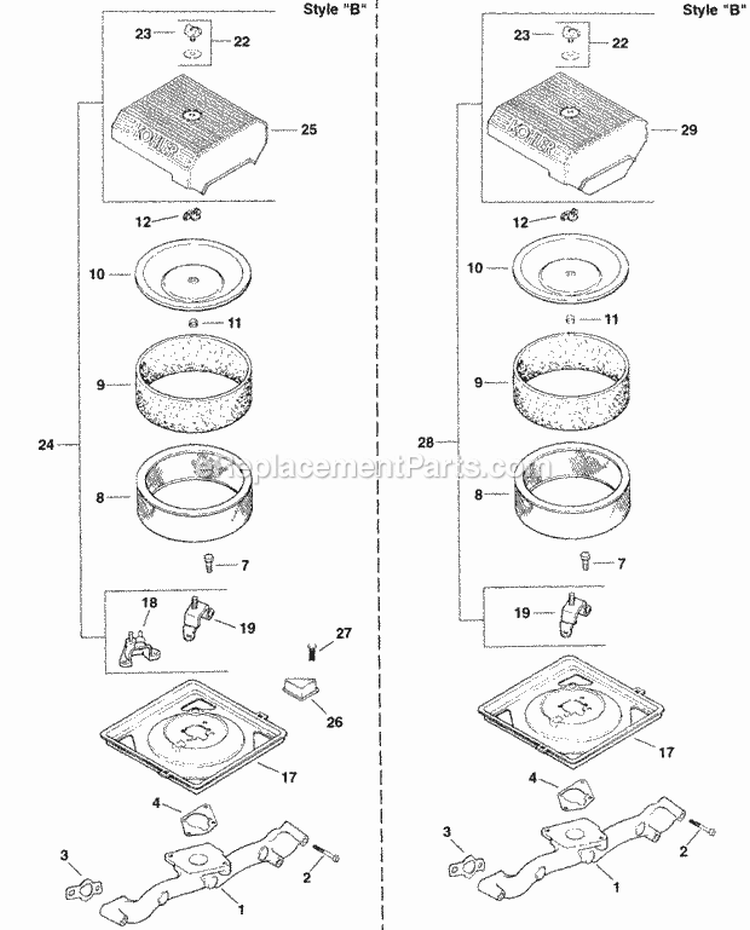 Page B Diagram and Parts List for CH18-62584  Kohler Engine