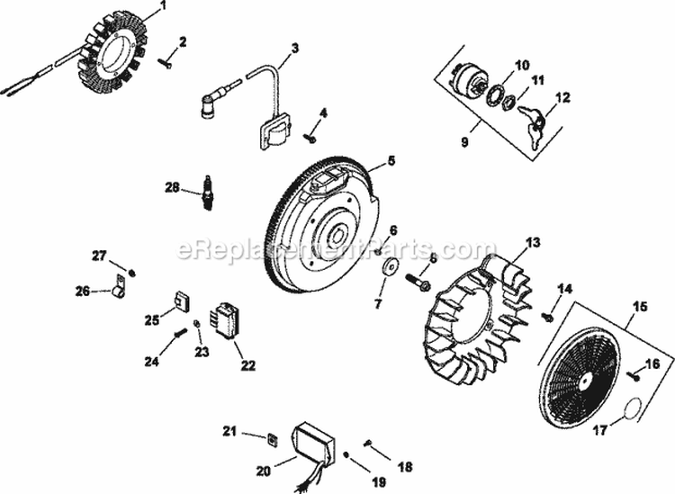 Page J Diagram and Parts List for CH740-0016  Kohler Engine