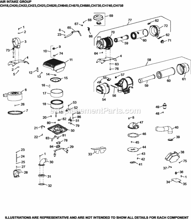 Air_Intake_Group_10-24-119_Ch18-750 Diagram and Parts List for CH740-3211  Kohler Engine
