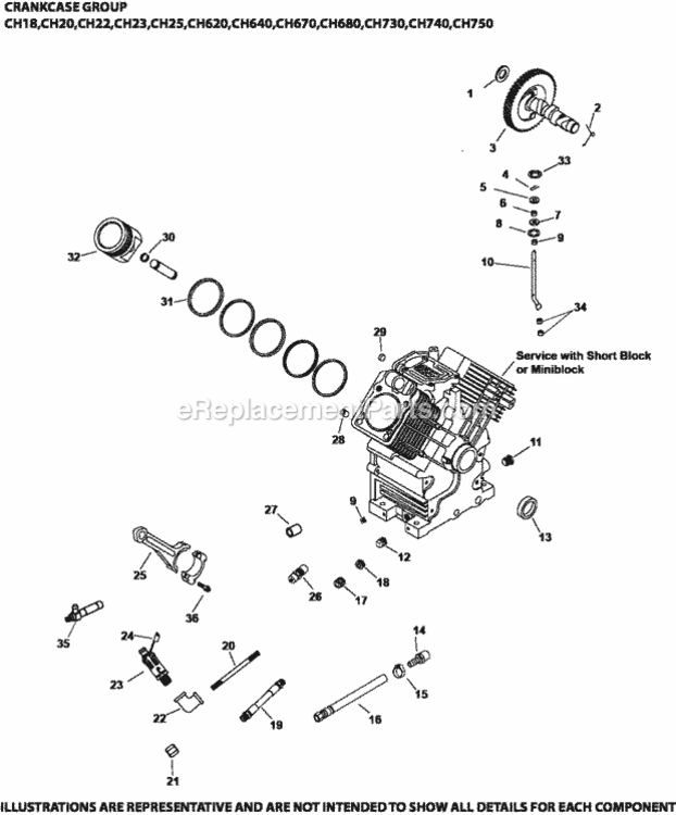 Crankcase_2-24-358_Ch18-750 Diagram and Parts List for CH740-3211  Kohler Engine