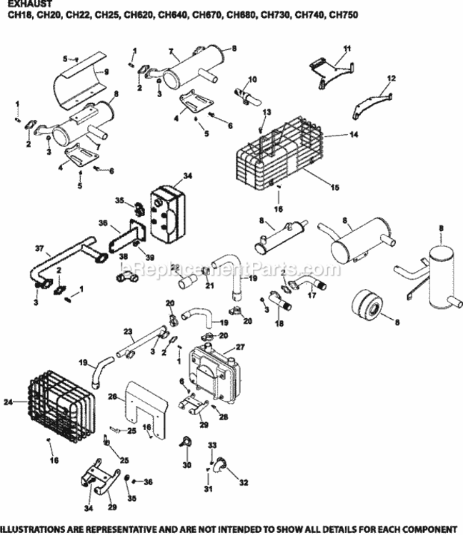 Exhaust_Group_11-24-6_Ch18-750 Diagram and Parts List for CH740-3212  Kohler Engine