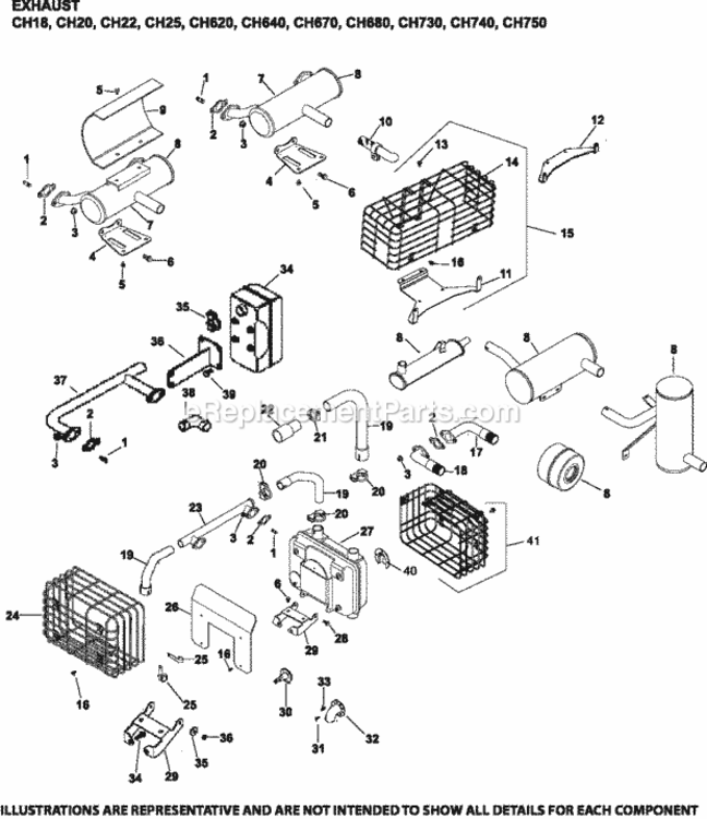 Exhaust_Group_11-24-43_Ch18-750 Diagram and Parts List for CH740-3219  Kohler Engine