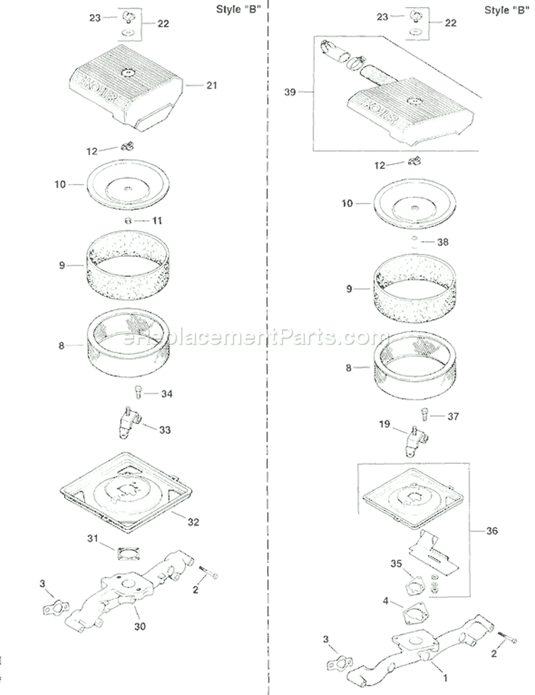 Page B Diagram and Parts List for CH740S-CH740-0031  Kohler Engine