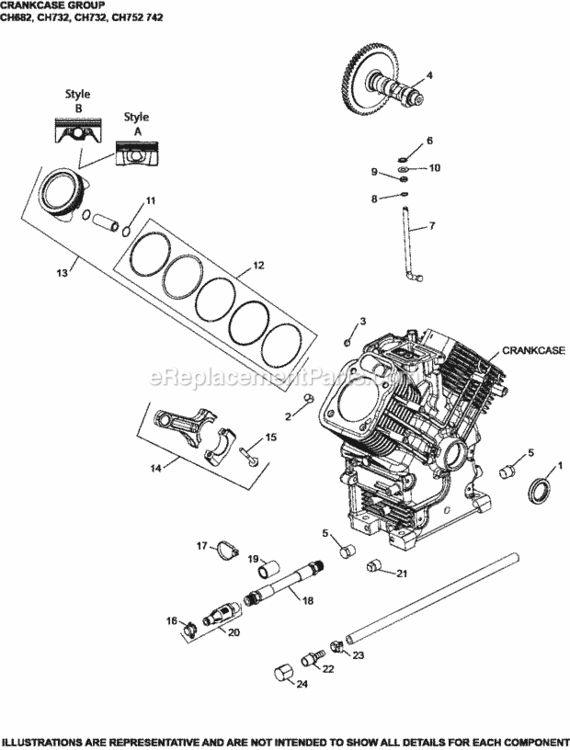 Crankcase_Group_2-24-423_Ch682-752 Diagram and Parts List for CH742-3100  Kohler Engine