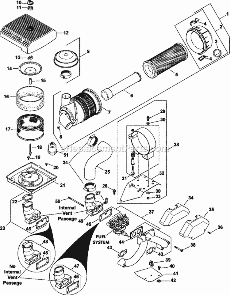Page A Diagram and Parts List for CH750-0037  Kohler Engine
