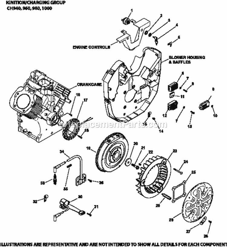 Page J Diagram and Parts List for CH1000-2026  Kohler Engine