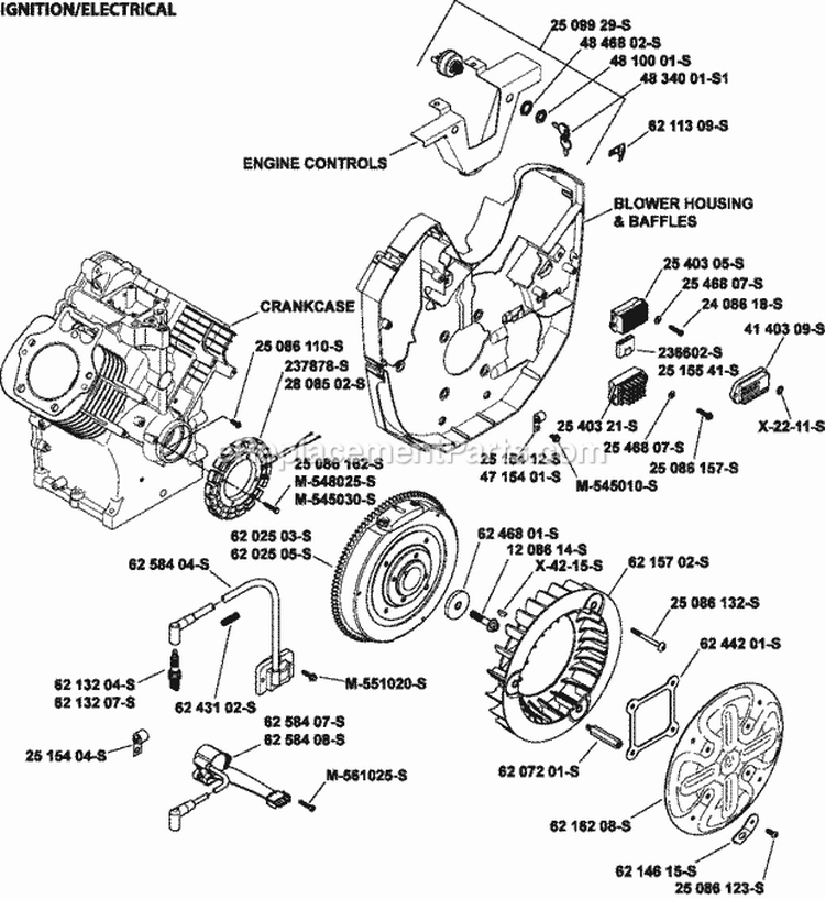 Page J Diagram and Parts List for CH960-0012  Kohler Engine
