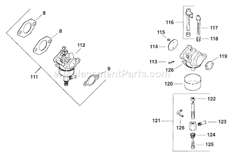 Page H Diagram and Parts List for CV11-1110  Kohler Engine