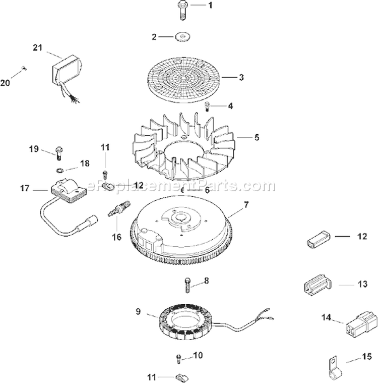 Page J Diagram and Parts List for CV16S-43518  Kohler Engine