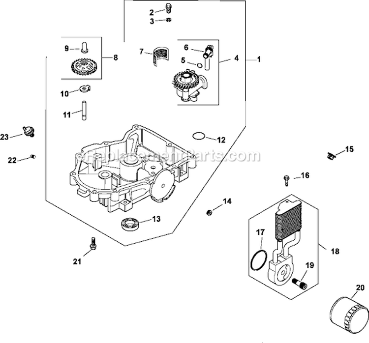 Oil Pan/Lubrication Diagram and Parts List for CV23-75543  Kohler Engine