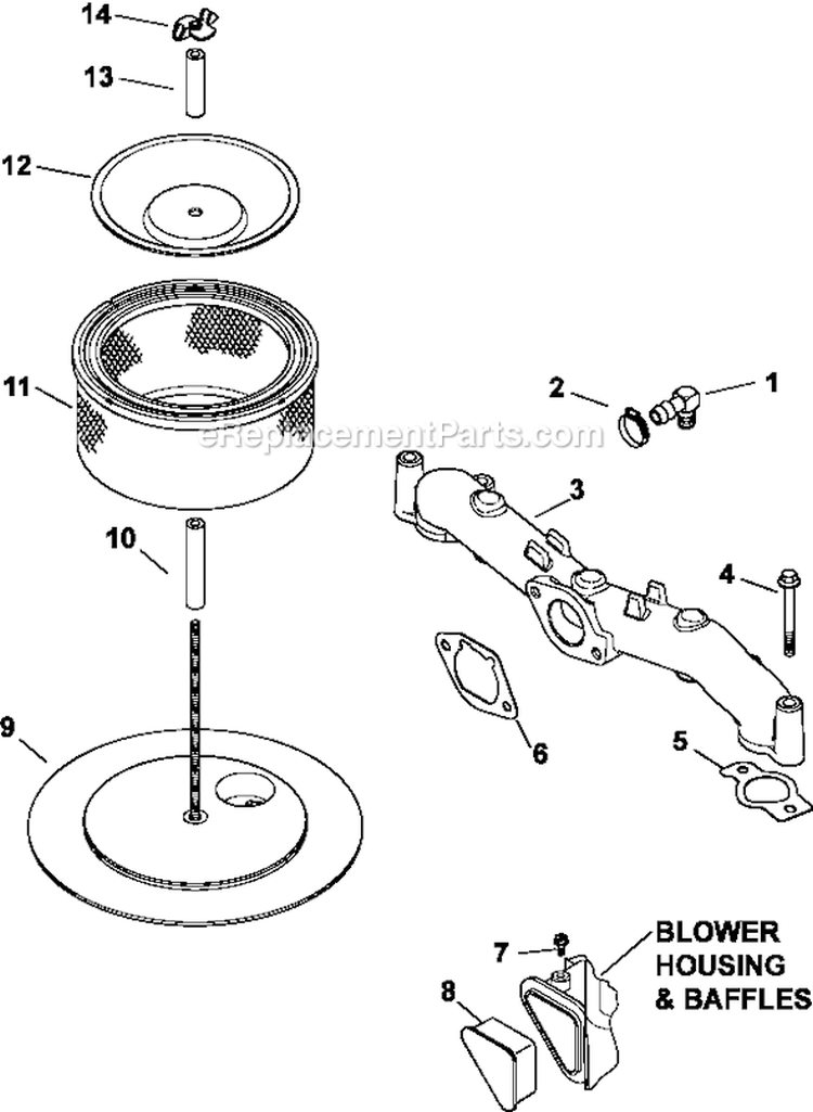 Air Intake/Filtration Diagram and Parts List for CV23-75558  Kohler Engine