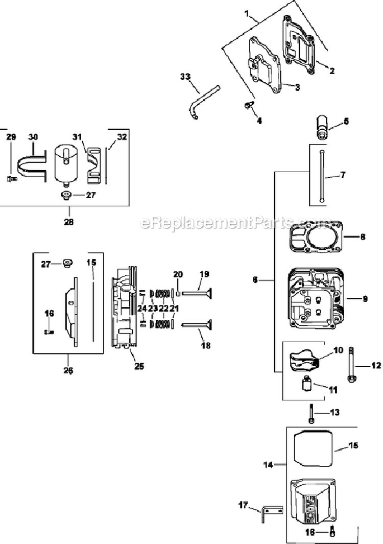Head/Valve/Breather Diagram and Parts List for CV23-75567  Kohler Engine