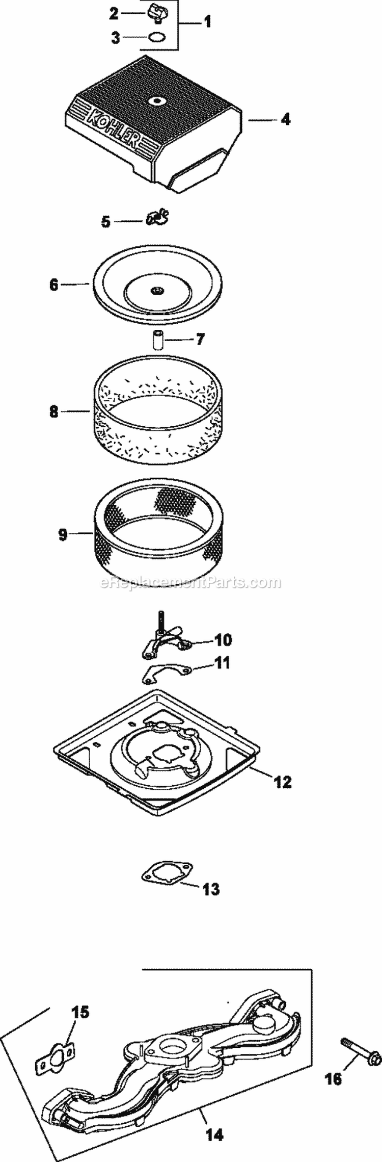 Page B Diagram and Parts List for CV20-65551  Kohler Engine