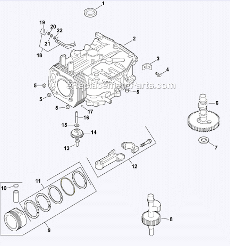 Crankcase Diagram and Parts List for CV490-27508  Kohler Engine