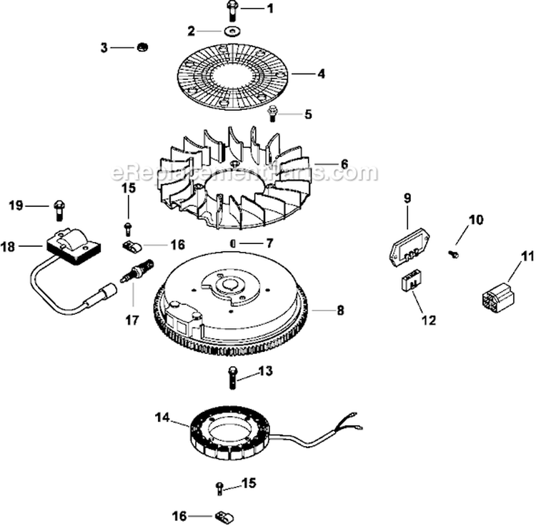 Page J Diagram and Parts List for CV492-27525  Kohler Engine