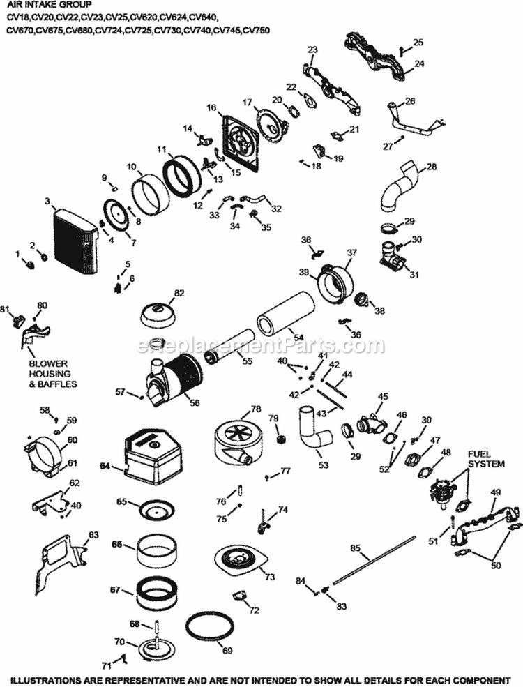 Page A Diagram and Parts List for CV640-3033  Kohler Engine