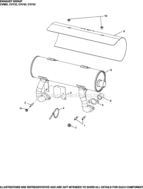 Exhaust_Group_11-24-151_Cv682-752 Diagram and Parts List for CV682-3019  Kohler Engine