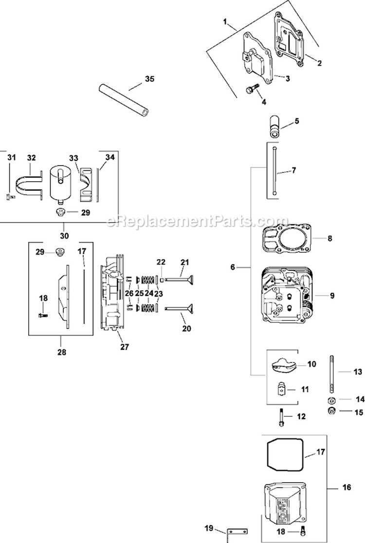 Head/Valve/Breather Diagram and Parts List for CV730-0005  Kohler Engine