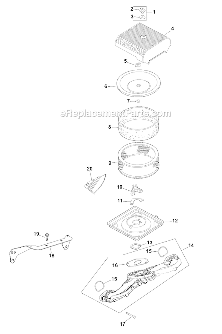 Air Intake/Filtration Diagram and Parts List for CV730-0006  Kohler Engine