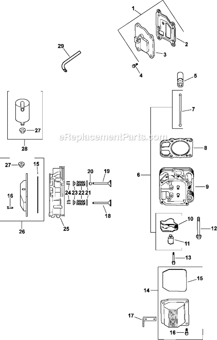 Head/Valve/Breather Diagram and Parts List for CV730-0006  Kohler Engine