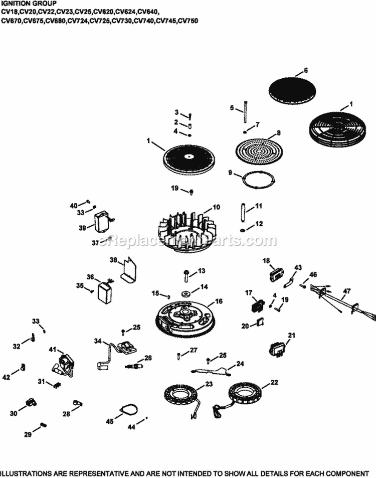 Page J Diagram and Parts List for CV730-3150  Kohler Engine