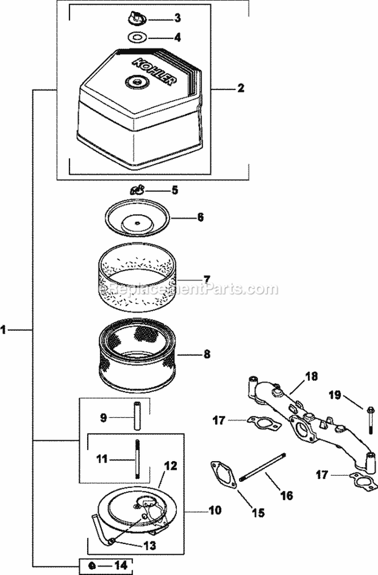 Page A Diagram and Parts List for CV23-75522  Kohler Engine