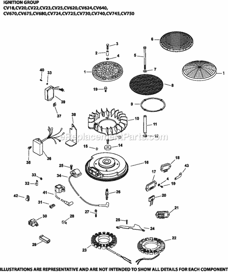 Page J Diagram and Parts List for CV740-3144  Kohler Engine
