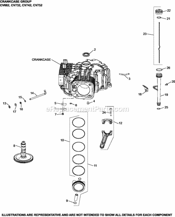 Crankcase_Group2-24-428_Cv682-752 Diagram and Parts List for CV742-3022  Kohler Engine
