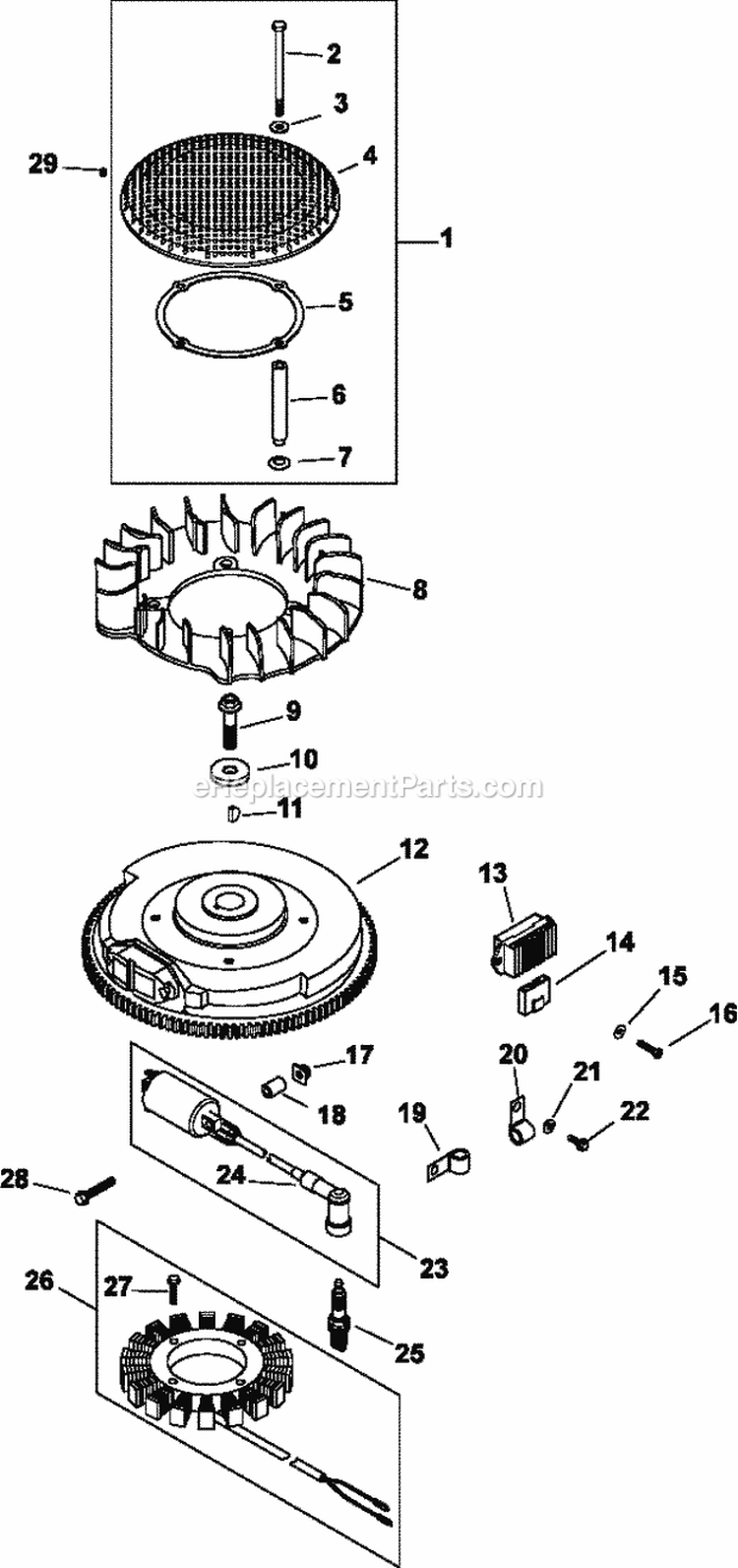 Page J Diagram and Parts List for CV26-79518  Kohler Engine