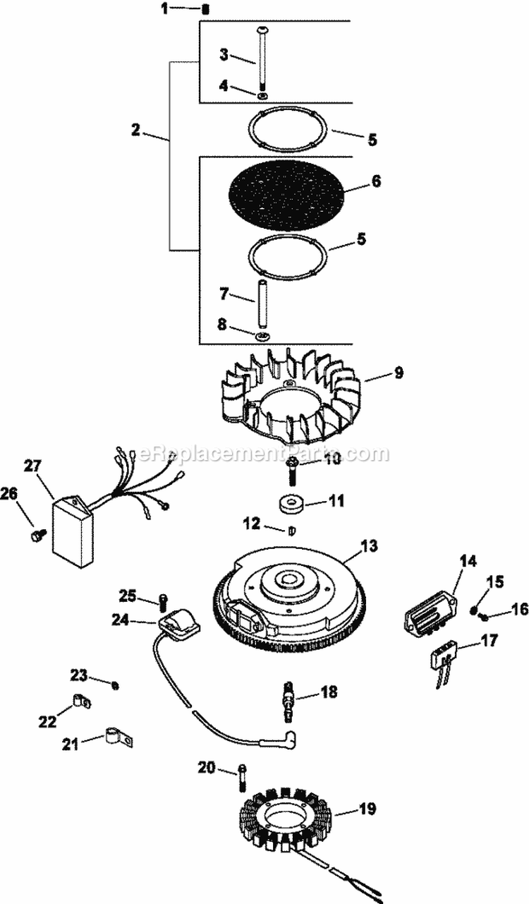 Page J Diagram and Parts List for CV750-0027  Kohler Engine