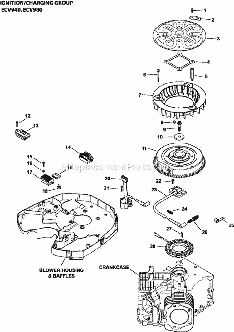 Page J Diagram and Parts List for CV980-2013  Kohler Engine
