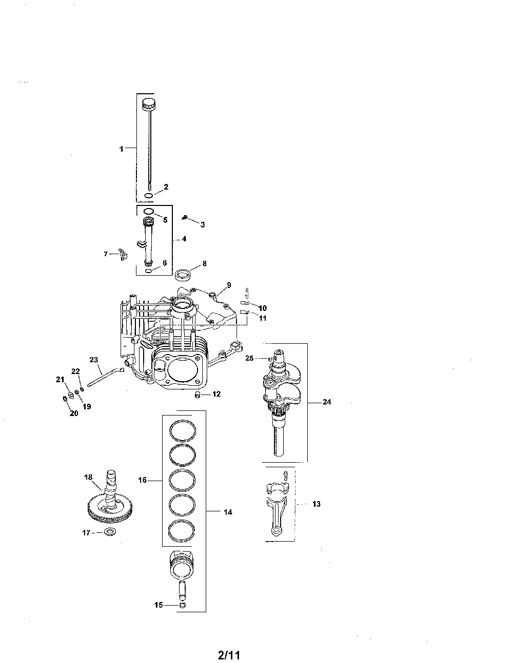 Crankcase/crankshaft/dipstick Diagram and Parts List for 752KSV7119  Kohler Engine