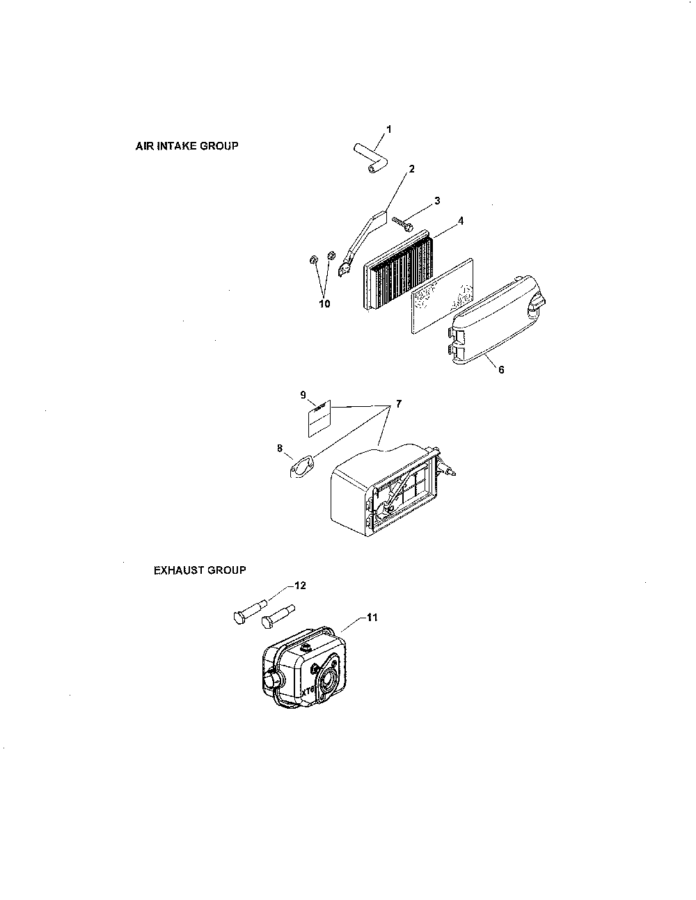 Air intake/exhaust Diagram and Parts List for PH-XT675-3043  Kohler Engine