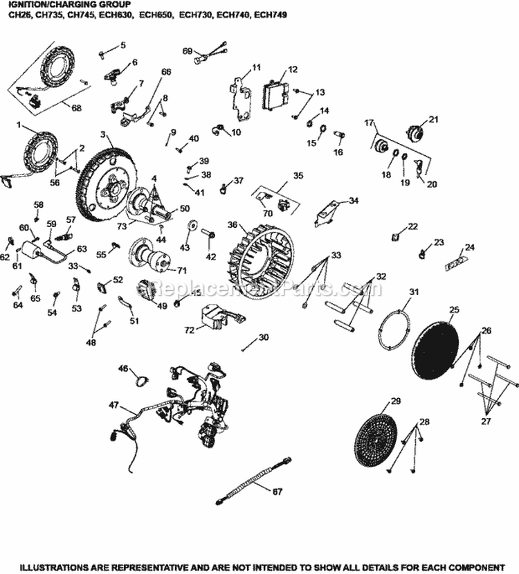 Page K Diagram and Parts List for ECH730-0012  Kohler Engine