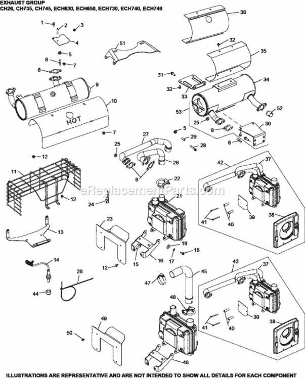 Exhaust_Group_11-24-6_Ech630-749 Diagram and Parts List for ECH730-3039  Kohler Engine