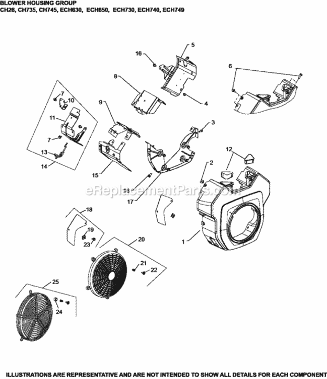 Blower_Housing_Group_6-24-656_Ech630-749 Diagram and Parts List for ECH730-3045  Kohler Engine