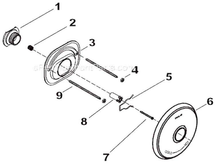 Page B Diagram and Parts List for K-T10593-4  Kohler Thermostat Parts