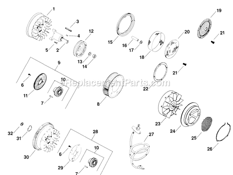 Flywheel Diagram and Parts List for K181-30795  Kohler Engine
