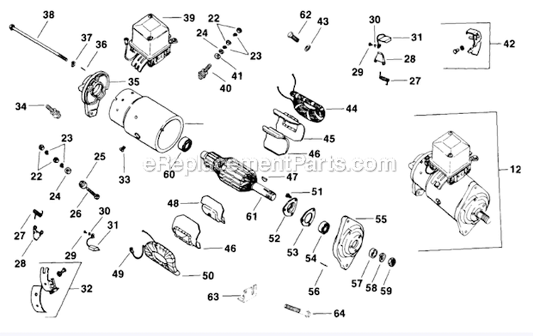 Electric Start Starter Generator Diagram and Parts List for K301-47541  Kohler Engine