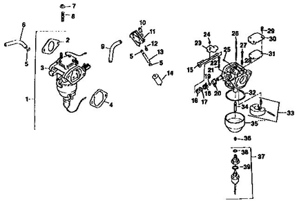 Fuel System Diagram and Parts List for CV22S-PS67515  Kohler Engine