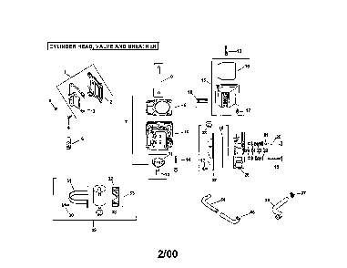 Cylinder head, valve and breather Diagram and Parts List for CV20S-65544  Kohler Engine