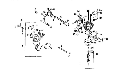 Fuel System Diagram and Parts List for CV22S-67527  Kohler Engine
