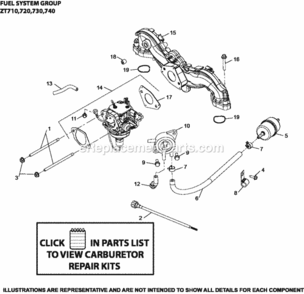 Fuel_System_Group_8-32-96_Zt Diagram and Parts List for ZT720-3014  Kohler Engine