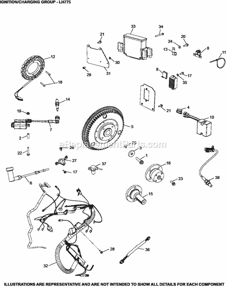 Page K Diagram and Parts List for LH775-0019  Kohler Engine