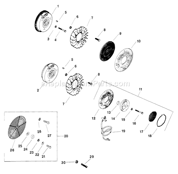 Page K Diagram and Parts List for M14-601533  Kohler Engine