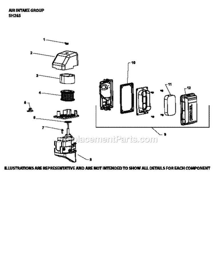 Page A Diagram and Parts List for SH265-1011  Kohler Engine