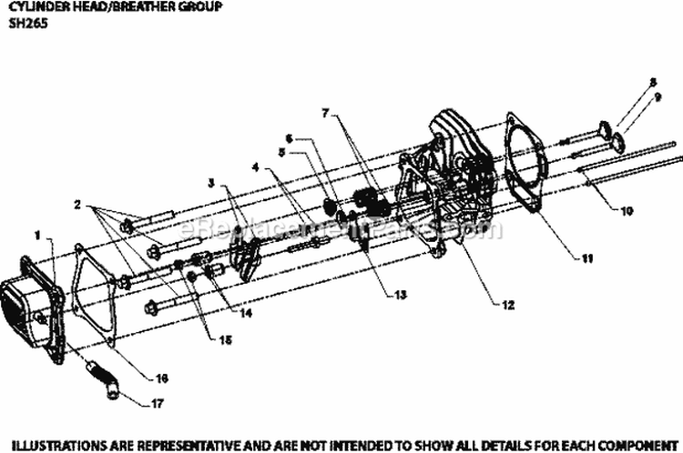 Page E Diagram and Parts List for SH265-1011  Kohler Engine