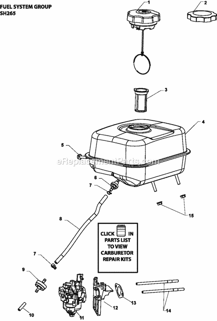Page H Diagram and Parts List for SH265-1011  Kohler Engine